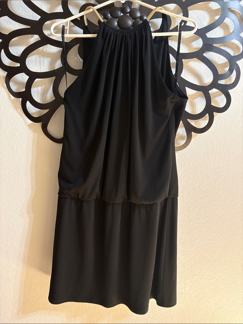 Black Halter Blouson Dress